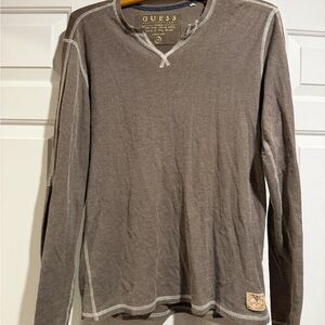 GUESS Men's Taupe Long Sleeve Tee